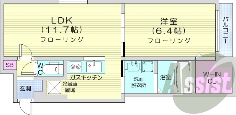 1LDK、オートロック、ペット可、角部屋