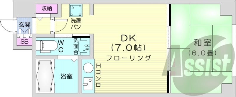 1DK、家具家電付き、エアコン、ネット無料