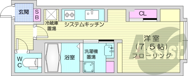 1R、システムキッチン、バストイレ別、オートロック、