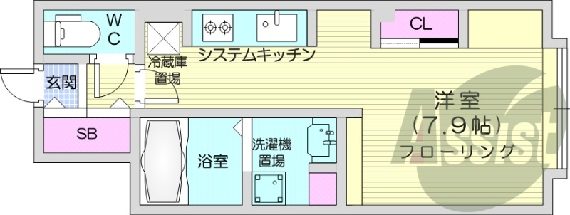 1R、システムキッチン、バストイレ別、オートロック、