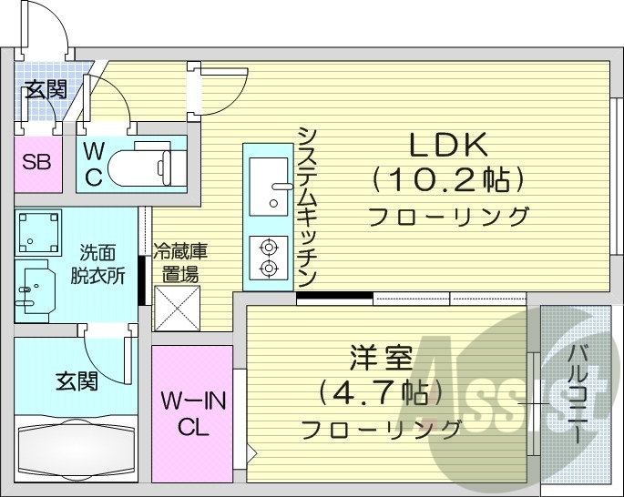 1LDK、エアコン、ペット可、システムキッチン