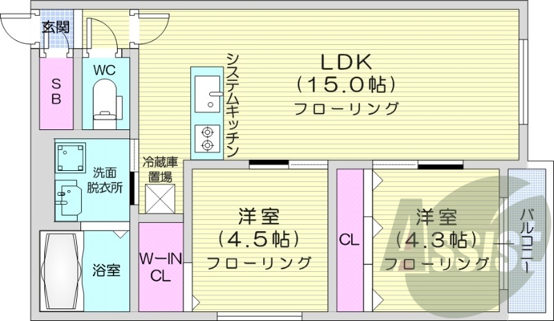 2LDK、エアコン、ペット可、システムキッチン
