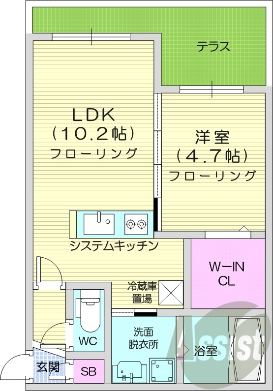 1LDK、エアコン、ペット可、システムキッチン