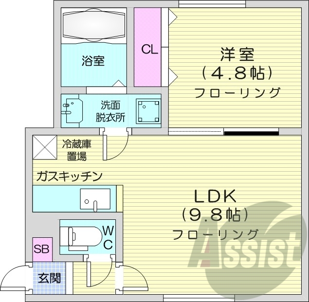 1LDK、ネット無料、灯油暖房、オートロック