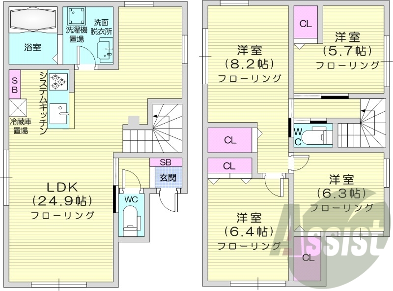 4LDK、ウォークインクローゼット、システムキッチン