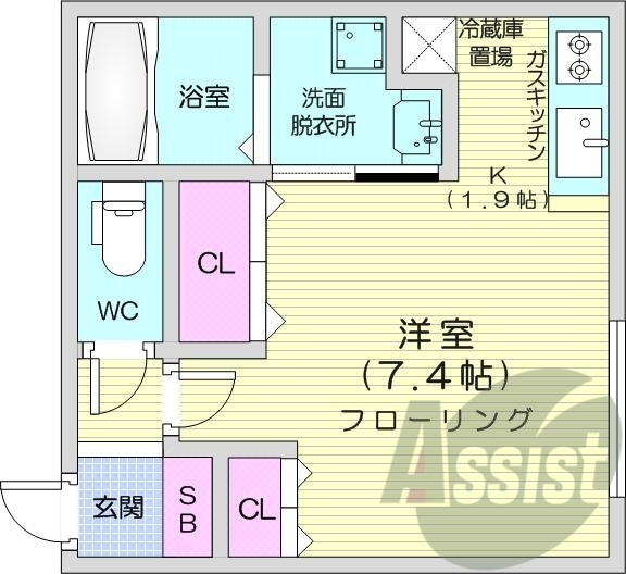 1K、バストイレ別、ネット無料、都市ガス