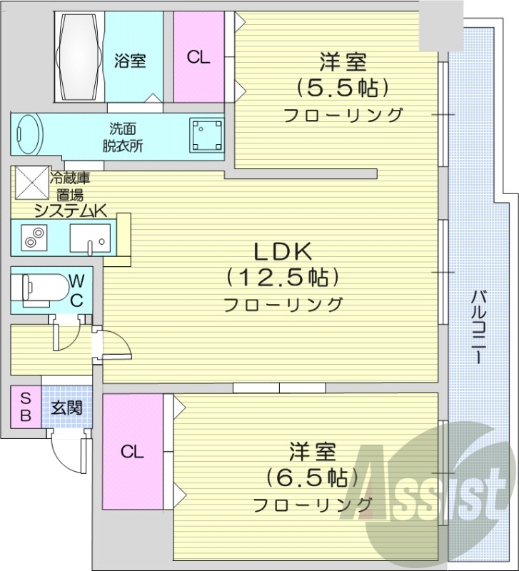 2LDK、IHクッキングヒーター、灯油暖房、バルコニー