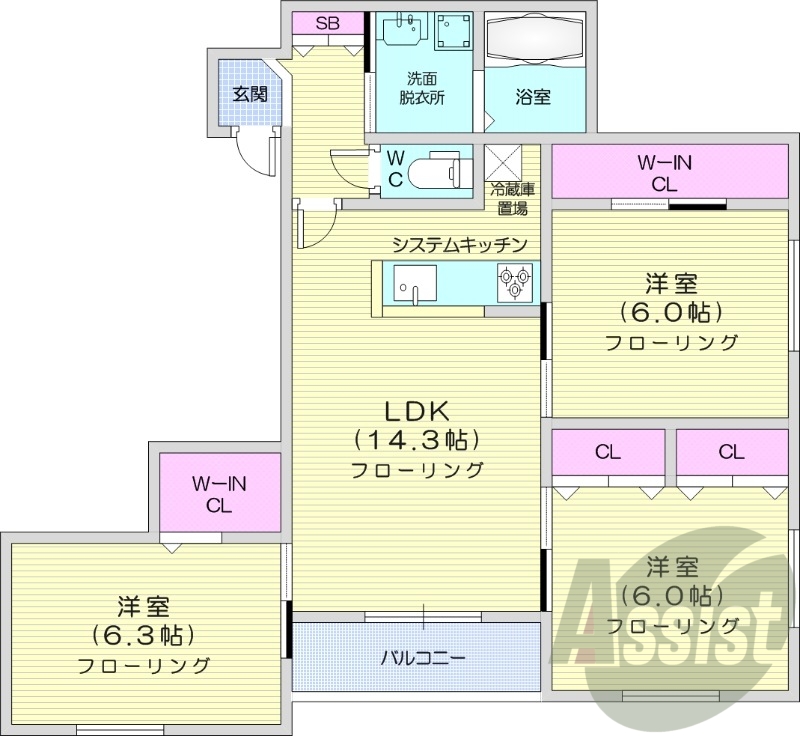 3LDK、エアコン、システムキッチン、灯油暖房