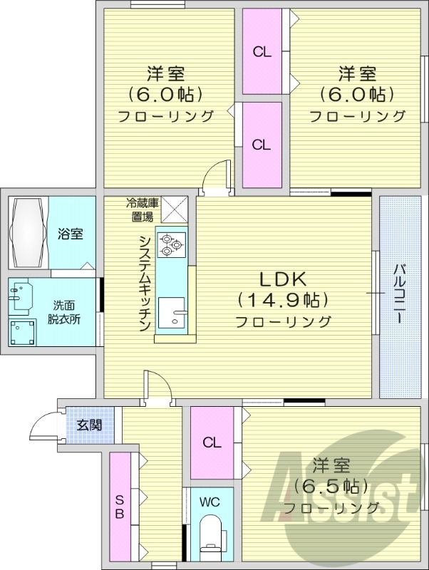 3LDK、エアコン、システムキッチン、灯油暖房