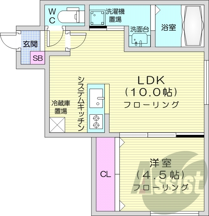 1LDK、エアコン、システムキッチン、オートロック、