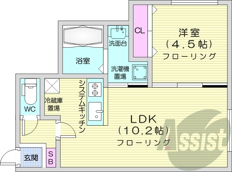 1LDK、エアコン、システムキッチン、オートロック、