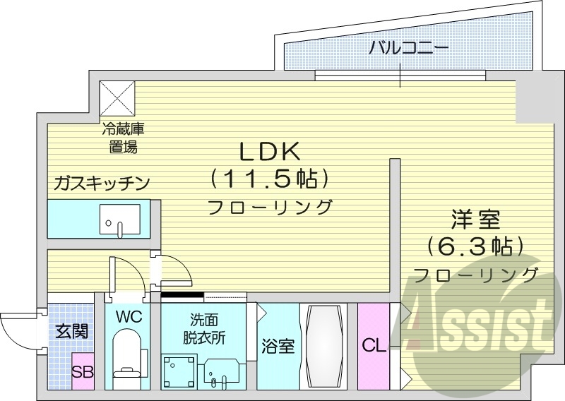 1LDK、洗面脱衣所、クローゼット、バルコニー