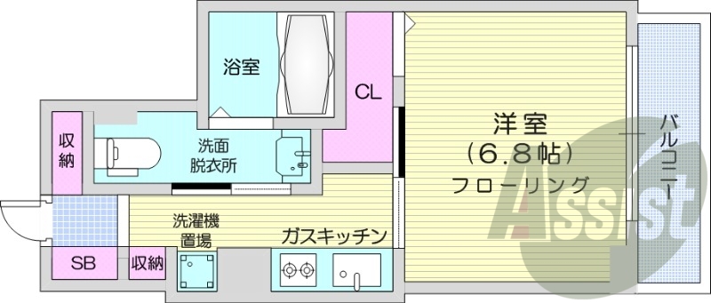 1K、追い炊き機能、宅配BOX、システムキッチン