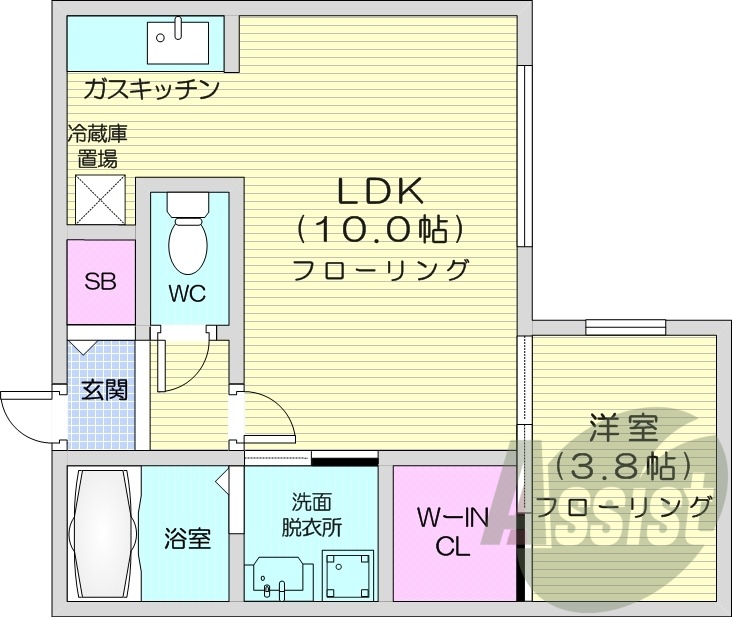 1LDK、エアコン、灯油暖房、ネット無料