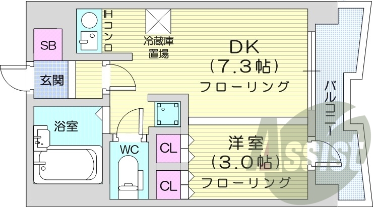 1DK、洗面脱衣所、押入、クローゼット、システムキッチン