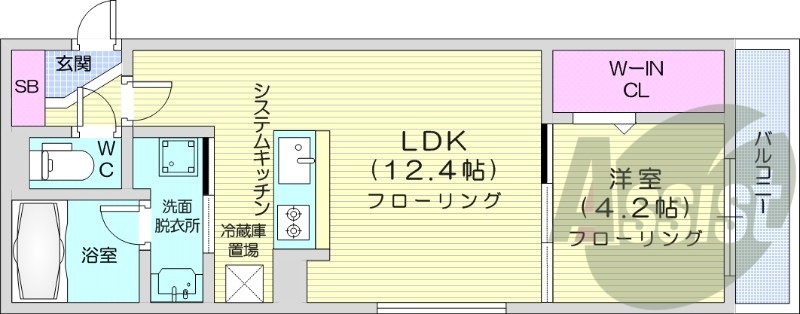 1LDK、都市ガス、エアコン、システムキッチン、ネット無料