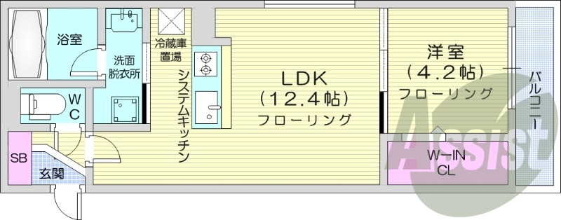 1LDK、都市ガス、エアコン、システムキッチン、ネット無料