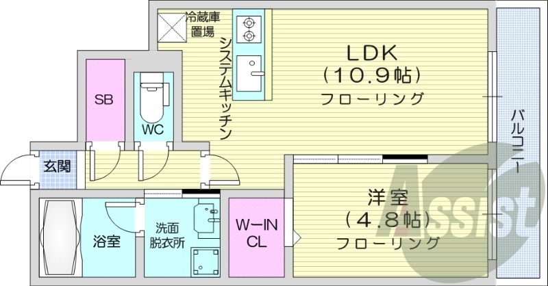 1LDK、都市ガス、エアコン、システムキッチン、ネット無料