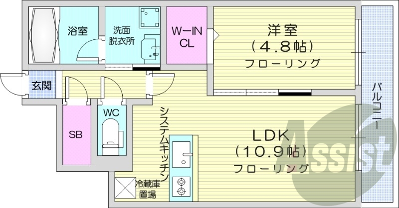 1LDK、都市ガス、エアコン、システムキッチン、ネット無料