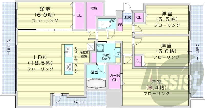4LDK、都市ガス、追い焚き、浴室乾燥機