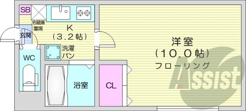 1K、風呂トイレ別、灯油FF暖房、クローゼット