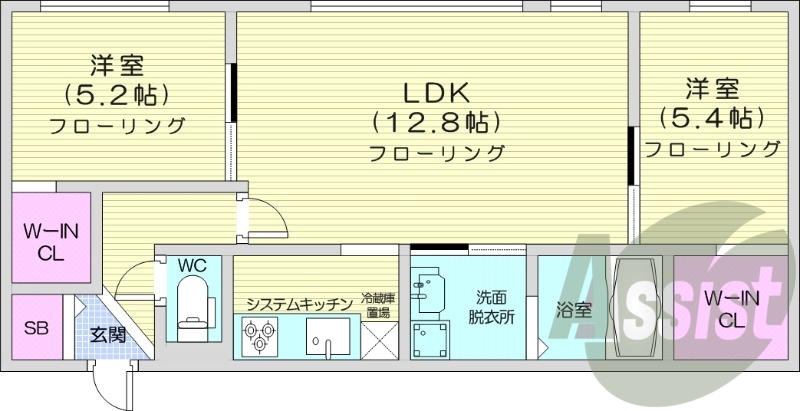 1LDK、エアコン、システムキッチン、ネット無料