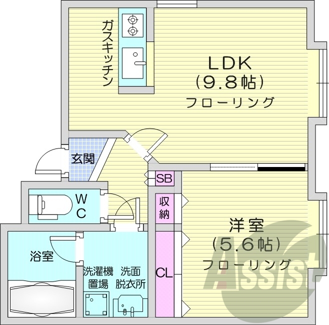 1LDK、灯油暖房、シャンプードレッサー、オートロック