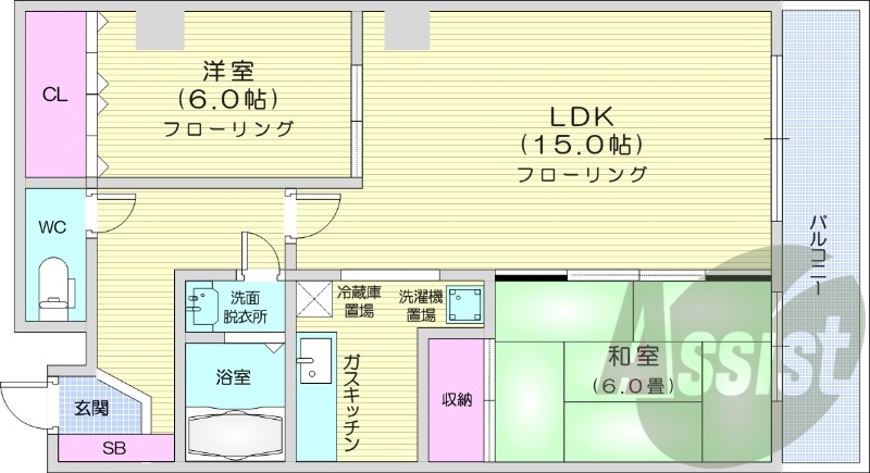 2LDK、オートロック、エアコン、シャワートイレ、バルコニー