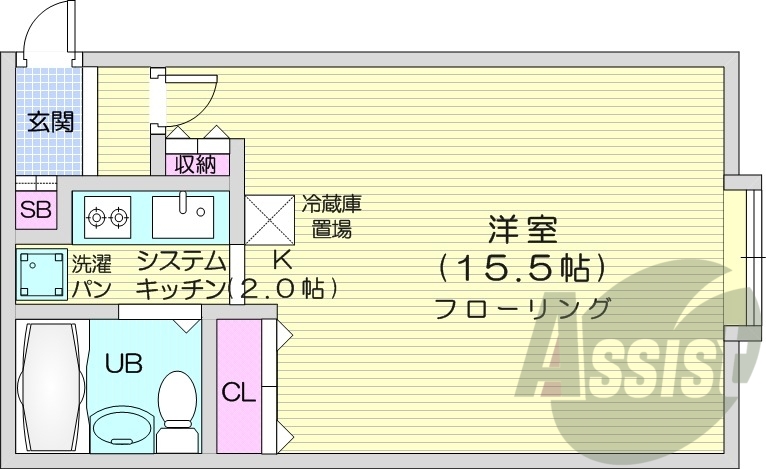 1K、システムキッチン、バストイレ別、オートロック