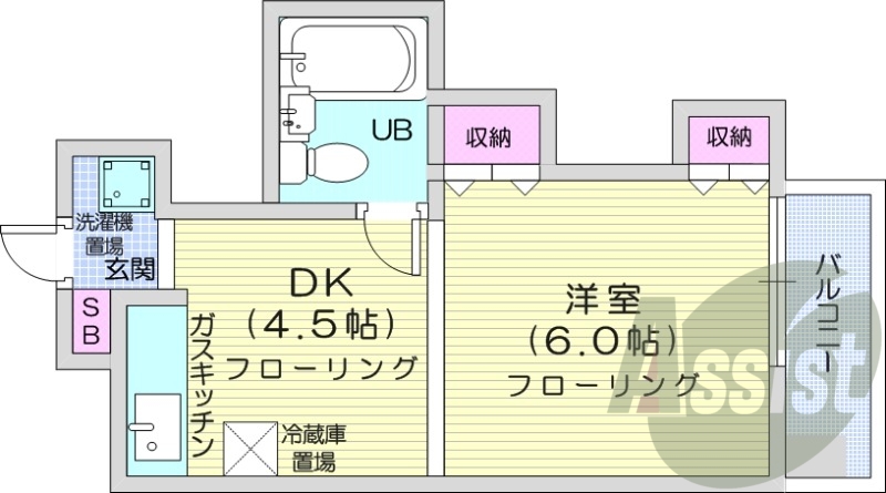1DK、収納スペース、バルコニー、シューズボックス