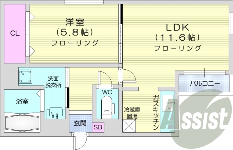 1LDK、ネット無料、システムキッチン、バストイレ別
