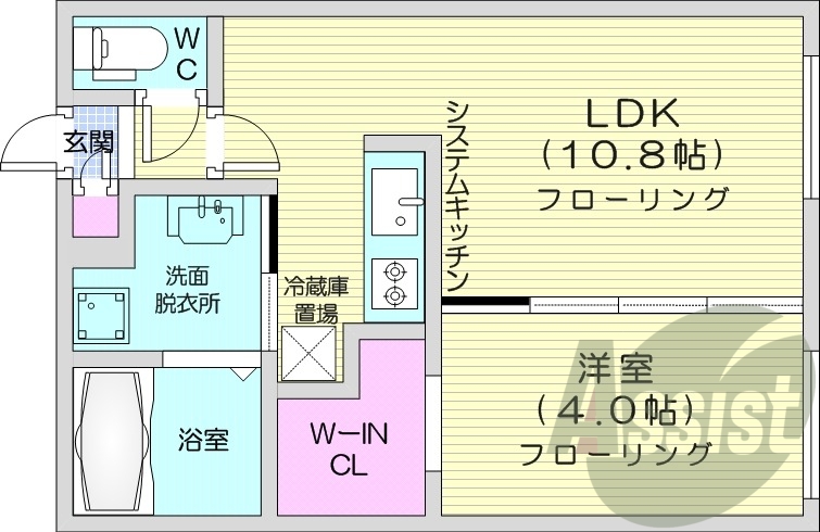 1LDK、エアコン、都市ガス、ペット可