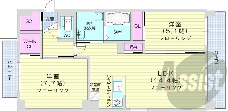 2LDK、都市ガス、エアコン、浴室乾燥機、追い焚き