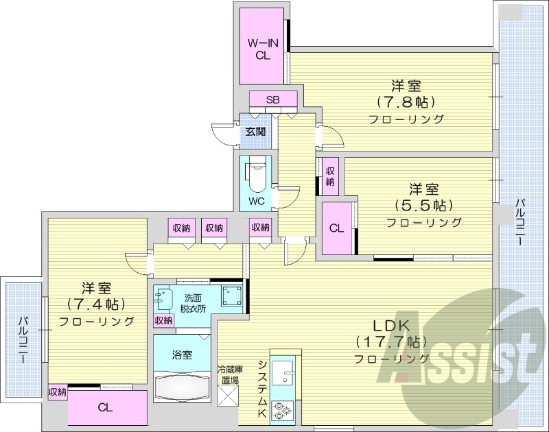 3LDK、都市ガス、エアコン、浴室乾燥機、追い焚き