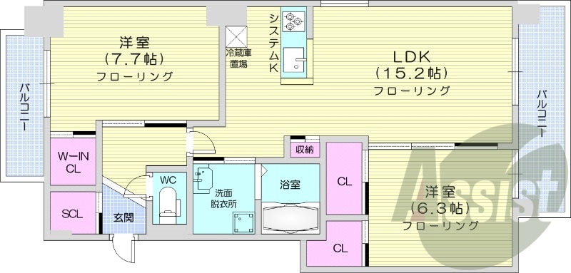 2LDK、都市ガス、エアコン、浴室乾燥機、追い焚き