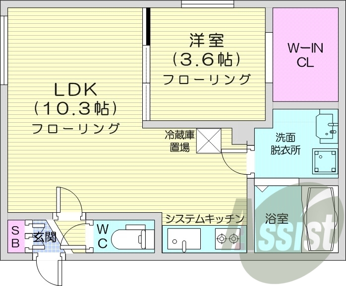 1LDK、エアコン、都市ガス、ペット可