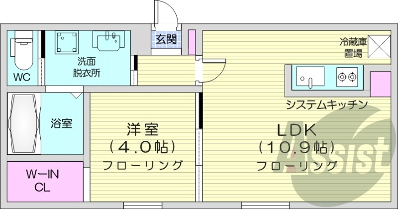 1LDK、エアコン、都市ガス、ペット可