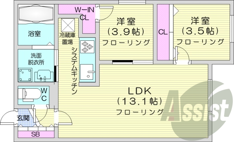 2LDK、エアコン、都市ガス、ペット可