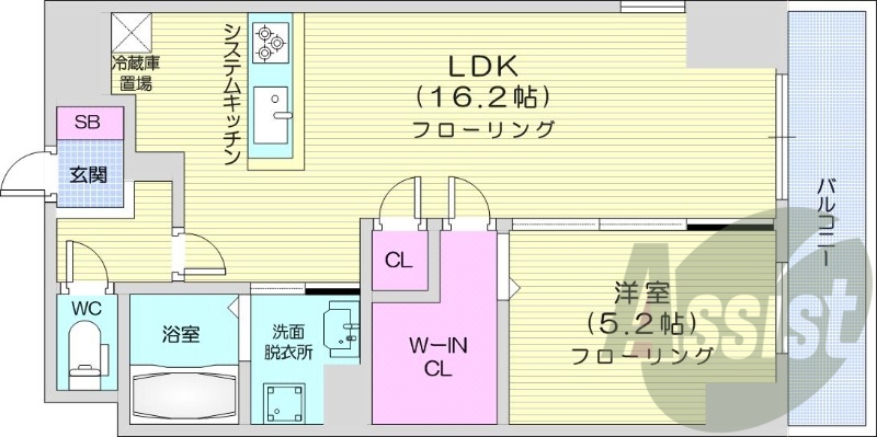 1LDK、都市ガス、エアコン、システムキッチン