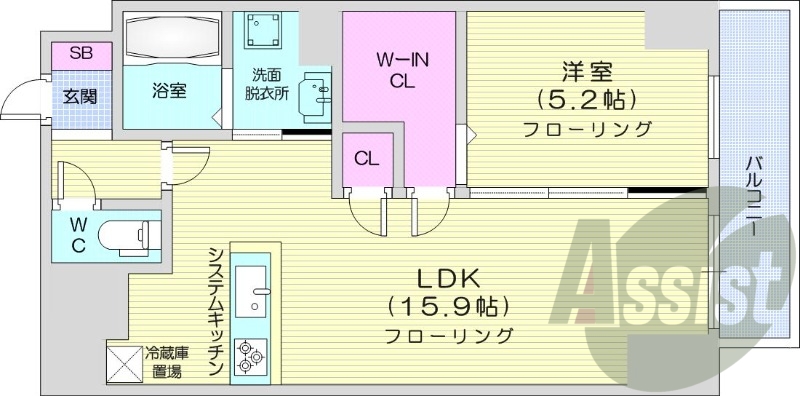 1LDK、都市ガス、エアコン、システムキッチン