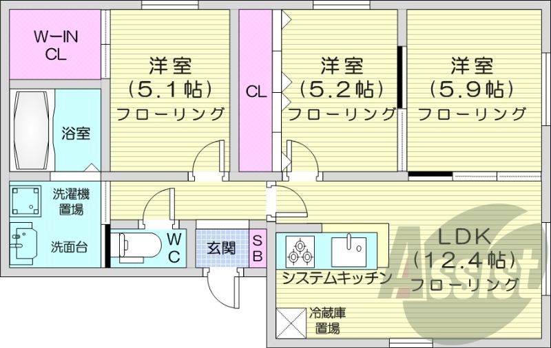3LDK、都市ガス、エアコン、追い焚き、エレベーター
