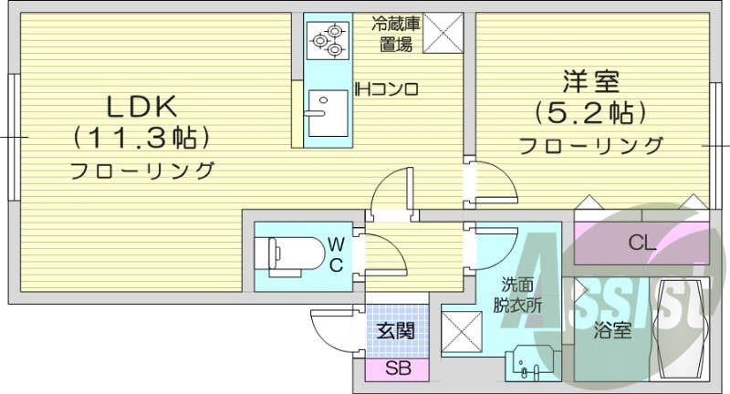 1LDK、エアコン、モニター付きインターホン