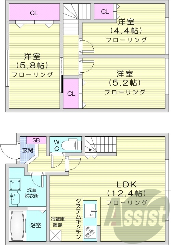 3LDK、システムキッチン、ネット無料、エアコン