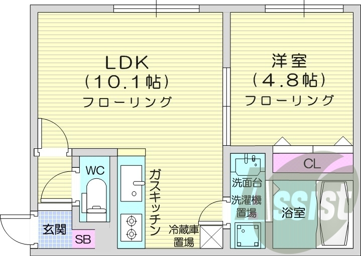 1LDK、インターネット無料、システムキッチン