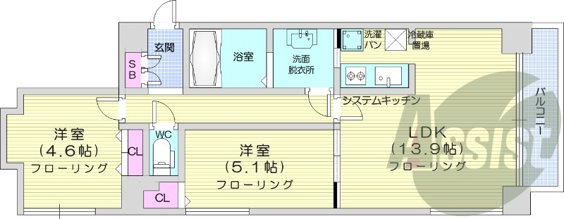 2LDK、都市ガス、システムキッチン、灯油FF暖房
