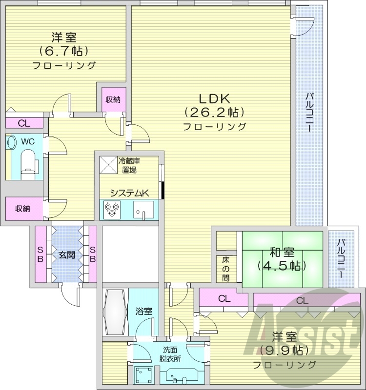 3LDK、分譲賃貸、システムキッチン、都市ガス