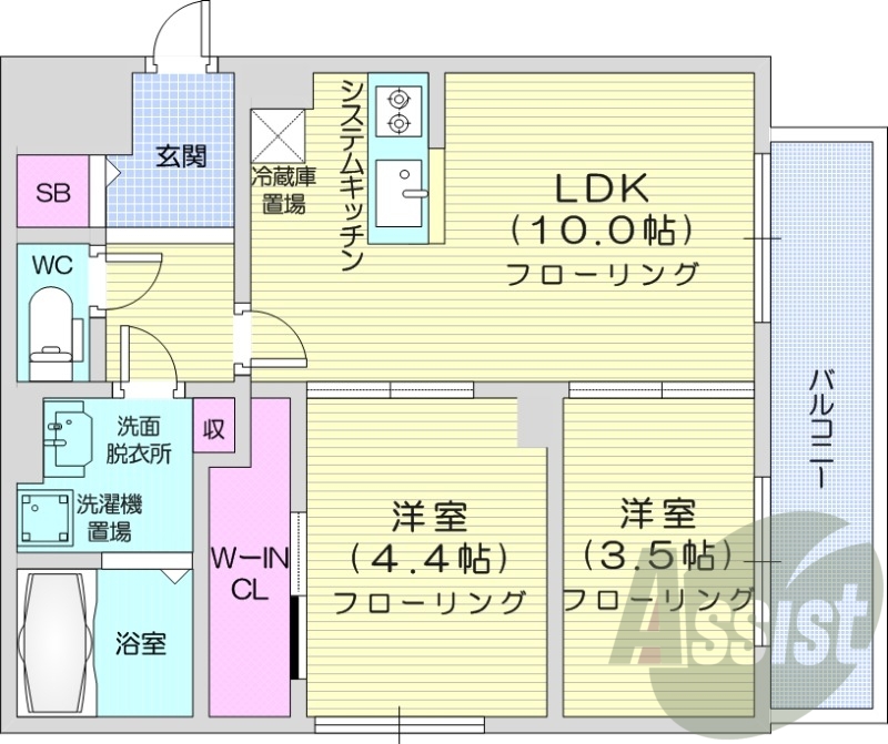2LDK、エアコン、ガスリミット、シャワートイレ、ペット可