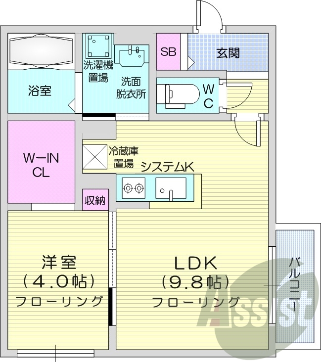 1LDK、エアコン、ガスリミット、シャワートイレ、ペット可