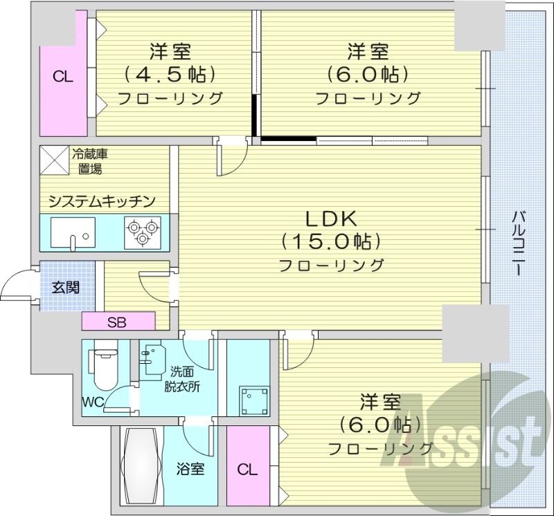 3LDK、都市ガス、ガス暖房、エレベーター