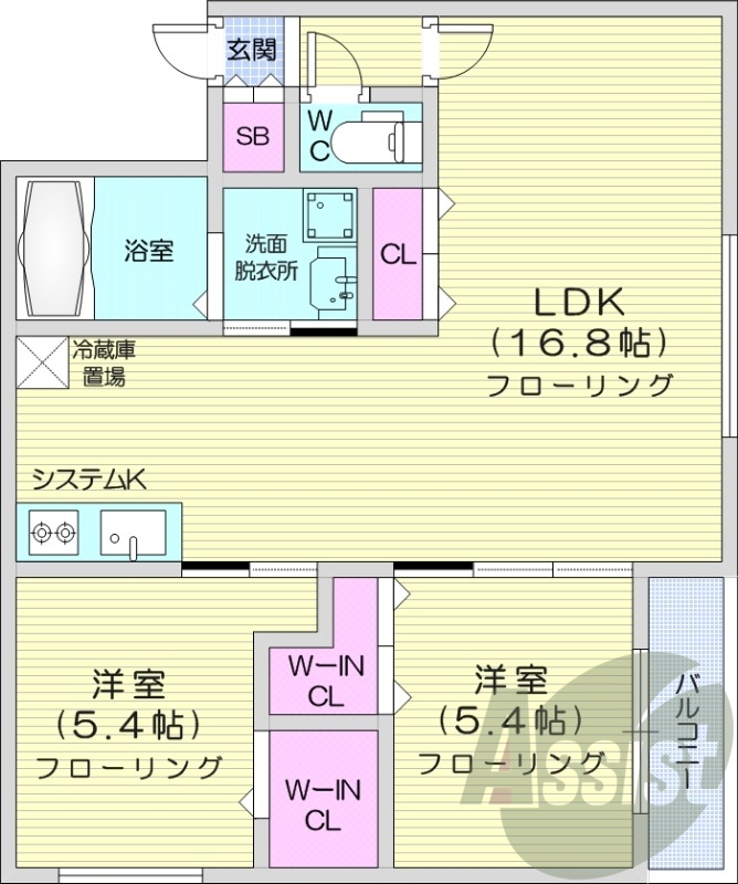 2LDK、都市ガス、エアコン、ネット無料、オートロック